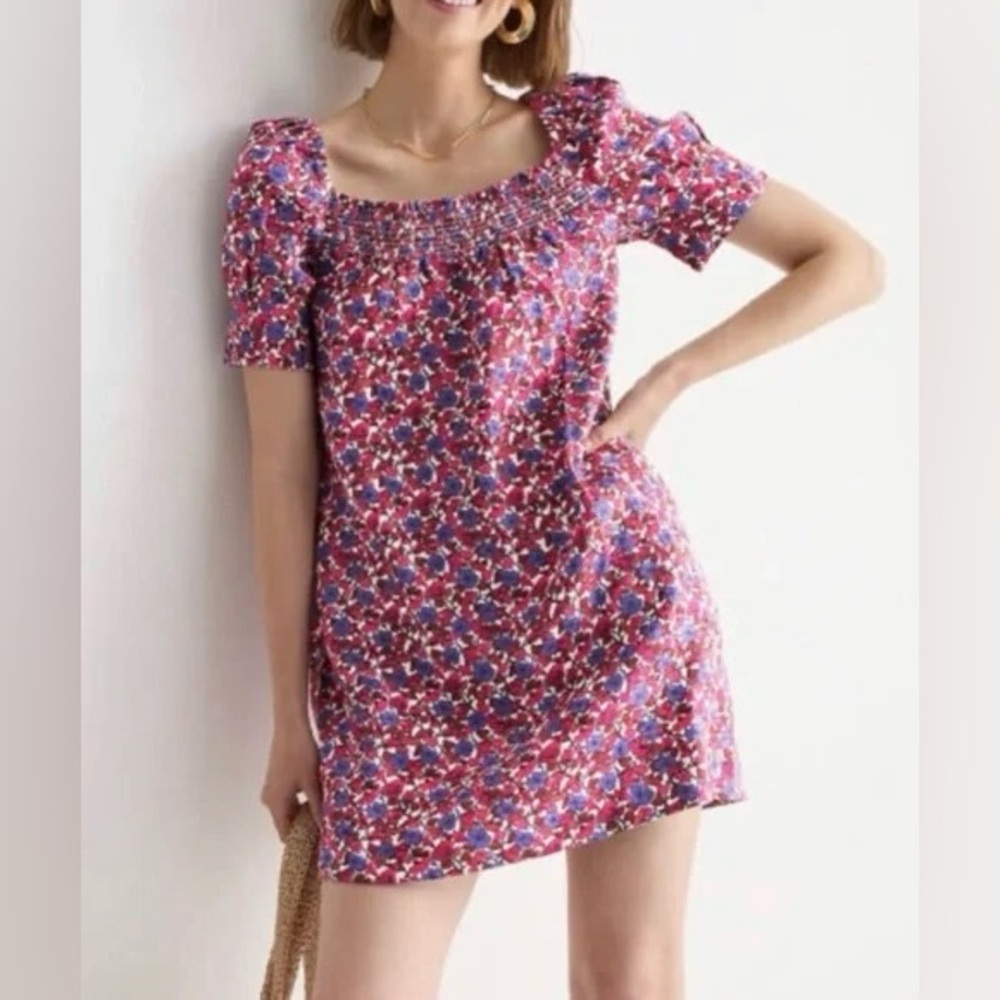 NWOT 100% Linen J.Crew “Afternoon Dress” Floral Smocked Mini Dress - Cottagecore - Picture 2 of 8